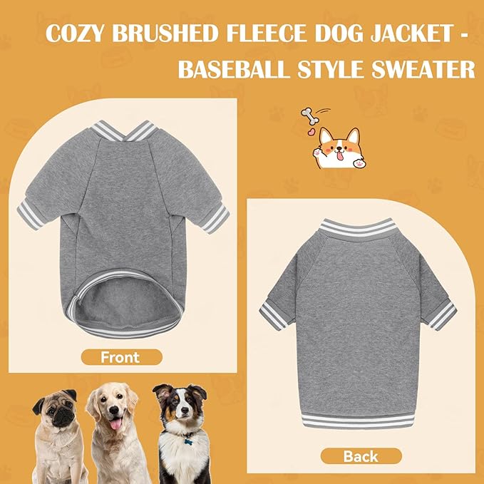 Dog Sweaters for Large Dogs, Brushed Fleece Dog Sweater Baseball Jacket Large Pet Sweater Clothes Soft Warm Boy Girl Pet(Gray-XL)