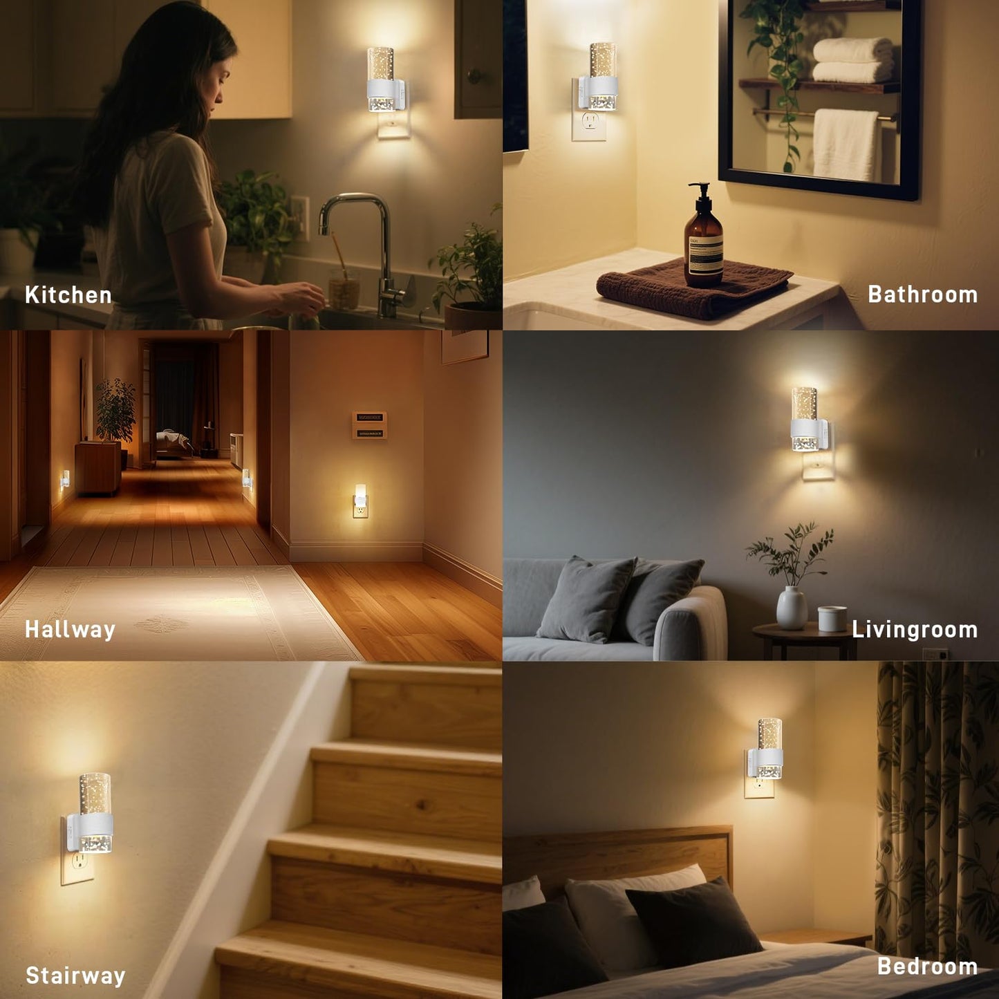 LITALAR Night Light Plug into Wall - 2 Pack LED Nightlight with Dusk to Dawn Sensor 0-100LM Brightness Dimmable Lights for Bedroom Bathroom Hallway (Soft White 3000K)