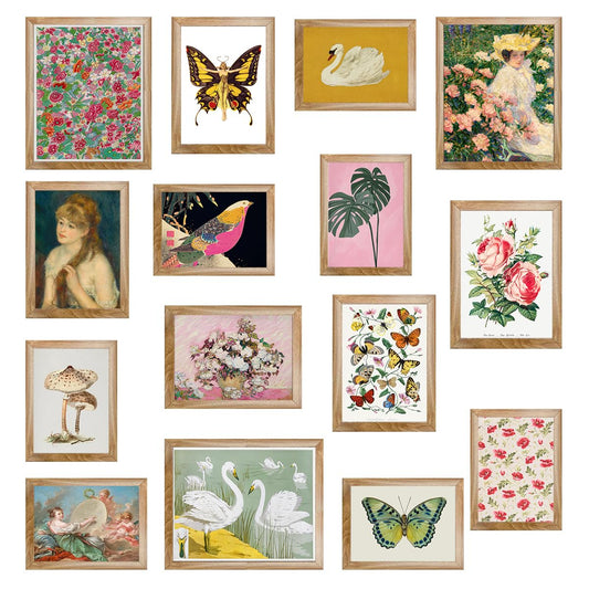 LANCHI95 15 Pcs FRAMED Eclectic Wall Decor, Colorful Eclectic Decor, Colorful Art, Girls Room, Vintage Wall Art Prints, Moody Maximalist Bedroom Decorations