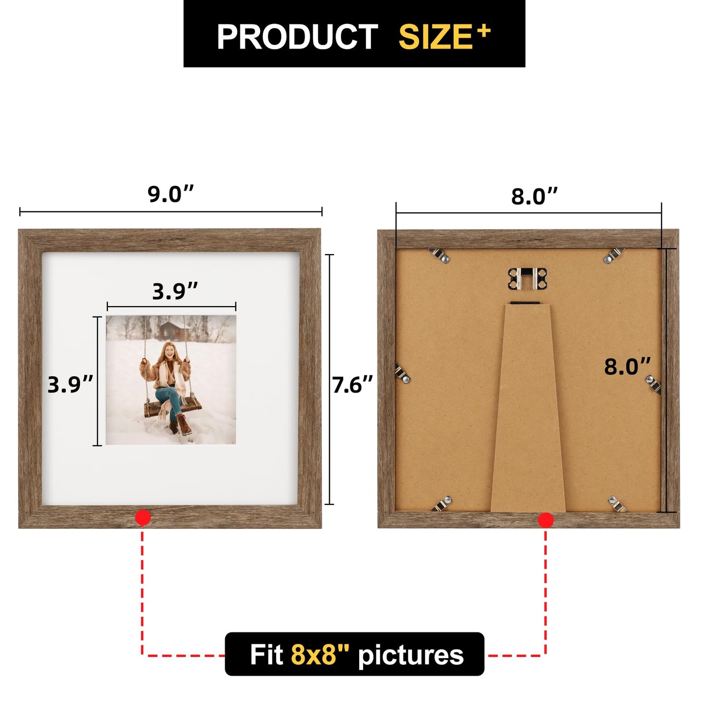 TOFOREVO 8x8 Square Picture Frames Set of 6 Rustic Wood Grain Photo Frame for Gallery Wall Mounting or Tabletop Display