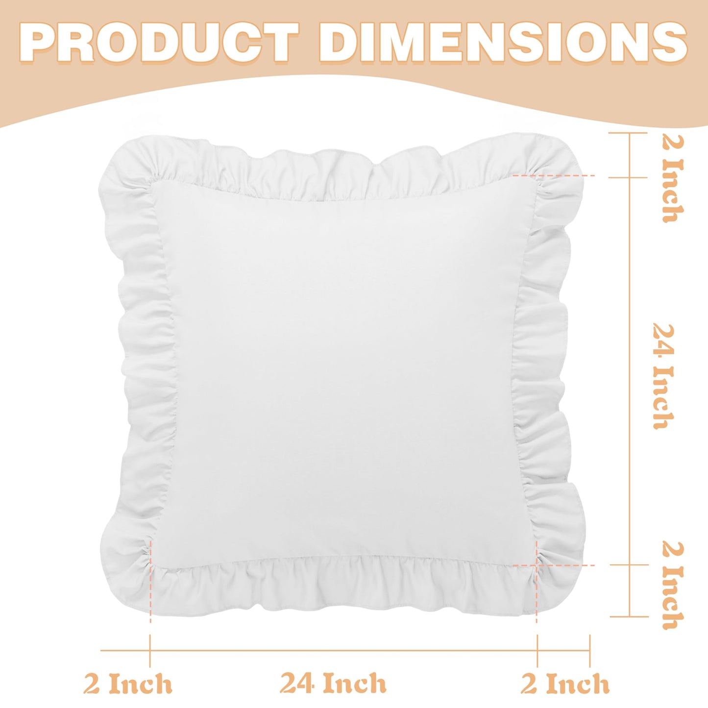 KKJIAF Ruffle Pillow Cases 24x24 Inches, White Square Ruffled Pillow Covers Set of 2, Microfiber Wrinkle Resistant Pillow Shams with Envelope Closure for Sofa Bed Living Room