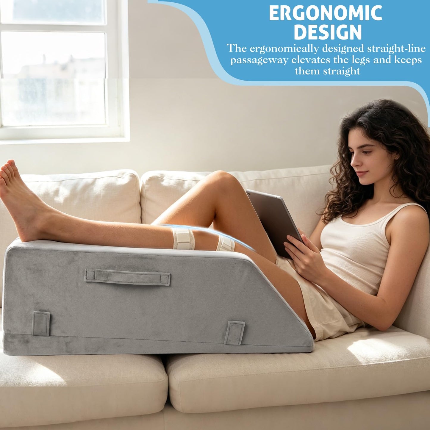 LEEHON Leg Elevation Pillows for After Surgery, Ergonomic Keeps Knee Straight, Adjustable Height Knee Replacement Recovery Aids, Suitable for Surgery, Injury, or Rest, Washable Cover, Single Leg
