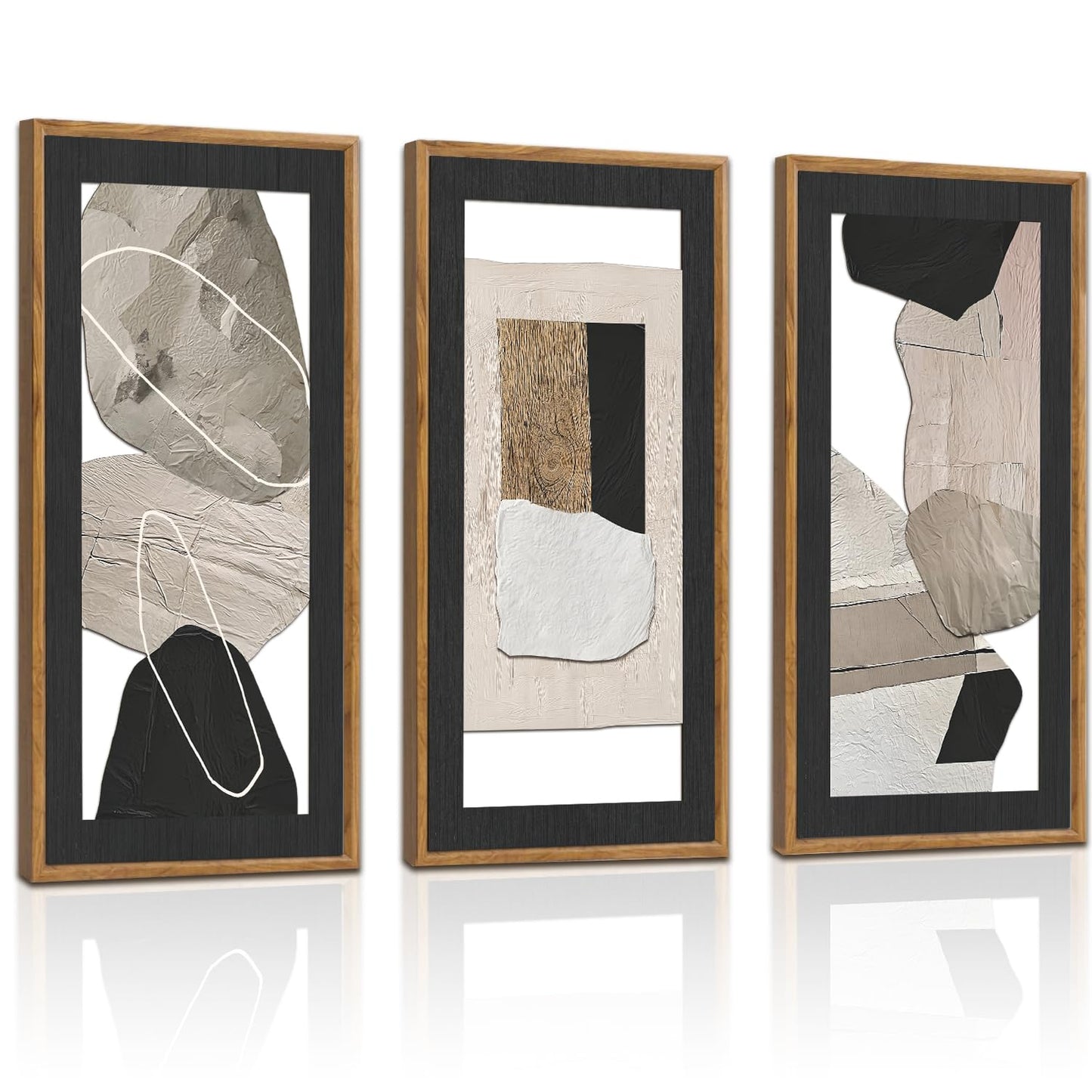 IARTTOP Neutral Abstract Wall Decor Set of 3 Beige Grey Black Brown Wall Art Framed Mid Century Modern Tone Minimalist Artwork Textured Abstract Painting for Walls Bedroom Office 8x16Inch