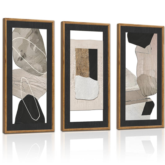 IARTTOP Neutral Abstract Wall Decor Set of 3 Beige Grey Black Brown Wall Art Framed Mid Century Modern Tone Minimalist Artwork Textured Abstract Painting for Walls Bedroom Office 8x16Inch