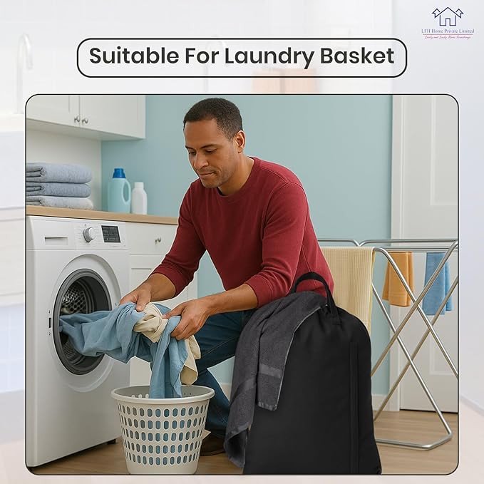 LFH Home Large Premium 1pack Cotton Canvas Laundry Bag with Drawstring and Handles Heavy Duty, Multi-Use, and Washable for Home, Travel, College or Storage 20x30-Black