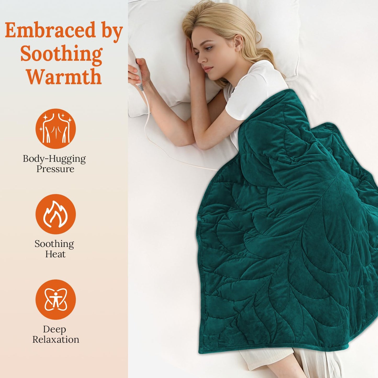 Kaisa Weighted Heating Blanket 7 lbs, 26" x 35" Large Size Weighted Heating Pad for Back Shoulder Abdomen, Soft Electric Heated Blankets, Green