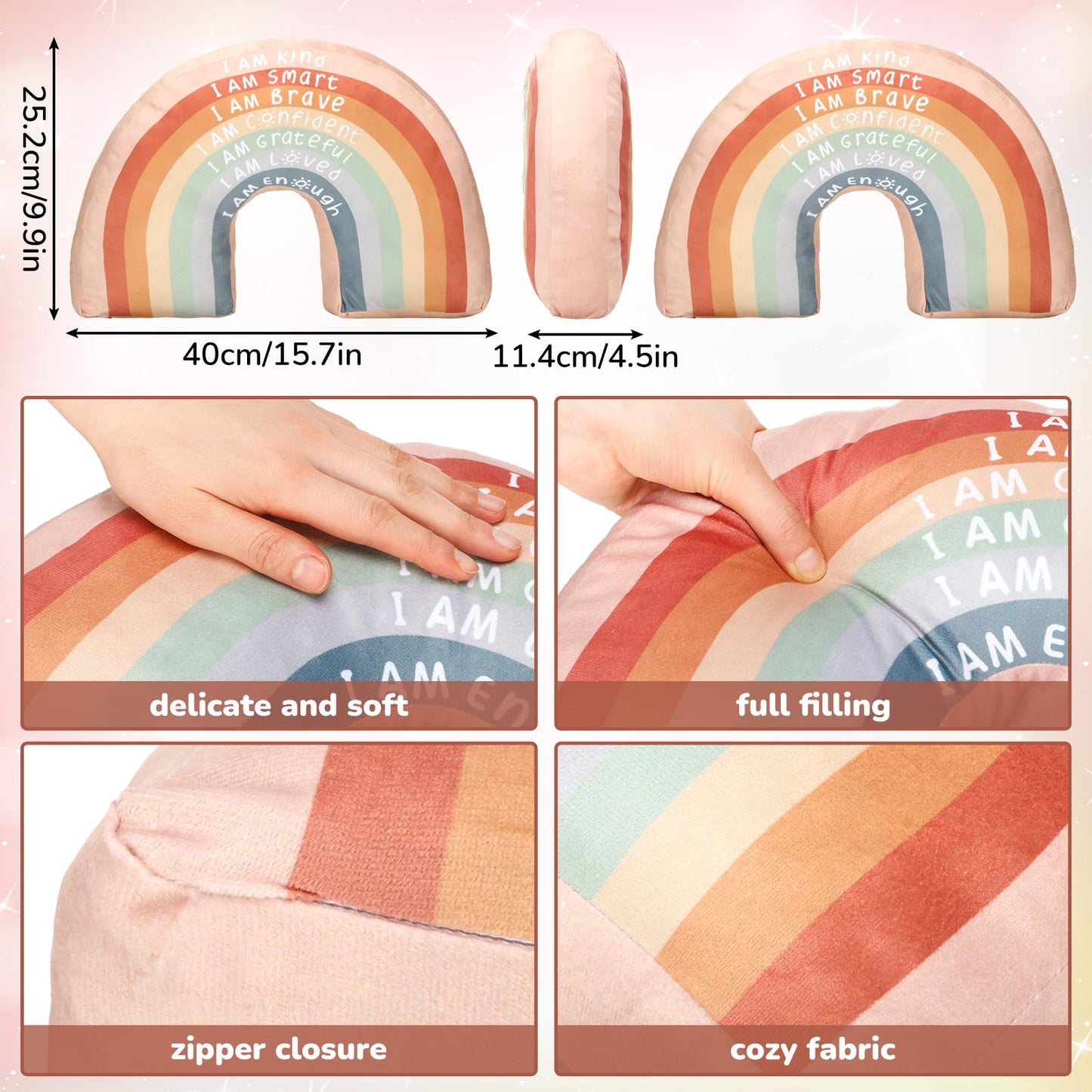 Menkxi Rainbow Throw Pillow Gift Boho Classroom Reading Corner Throw Pillow for Girls Kids Book Center Daily Affirmations Cushion Arch Shaped Motivational Home Bedroom Playroom(Classic)