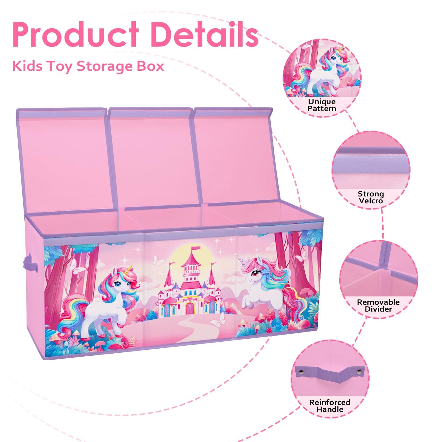 Large Toy Box Chest Organizer with Flip Lid for Kids, Collapsible Oxford Toy Storage Box with Handles for Boys Girls, Sturdy Waterproof Storage Organizer for Bedroom Playroom Nursery, 37.7×12.5×15.7''