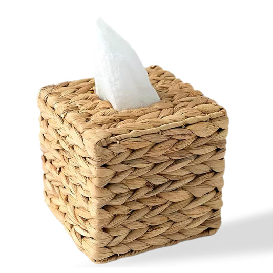 YWXWY Water Hyacinth Tissue Box Cover, Natural Wicker Woven Facial Tissue Holder, Napkin Box, Hand Woven Storage Box for Bathroom Living Room Toilet Desk Table Home Office Car (Square)