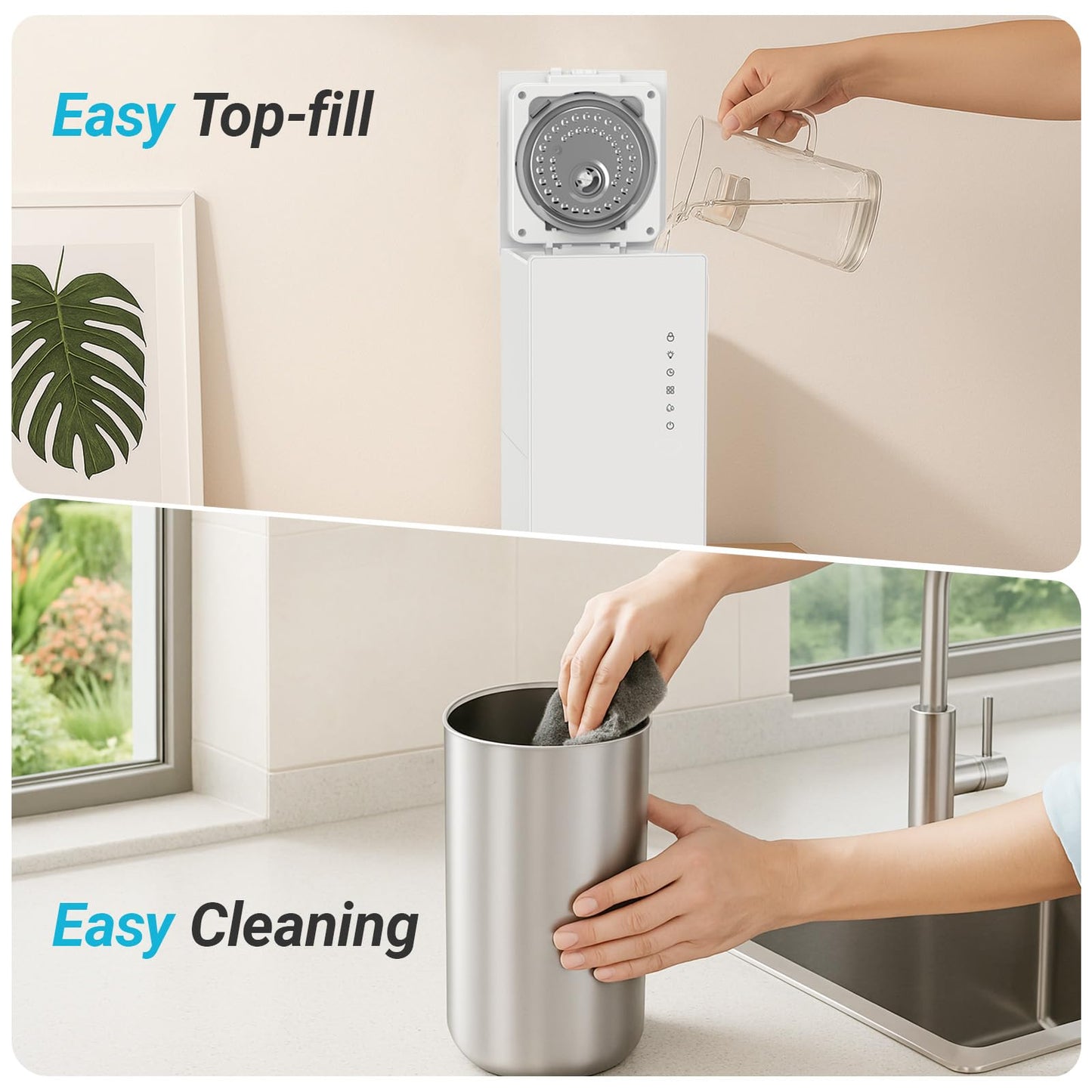6L Stainless Steel Warm Mist Humidifier with Easy Clean and Warm Steam Function, Healthy Air Mist Humidifiers for Bedroom Living Room, with Sleep Mode and Auto-off Setting