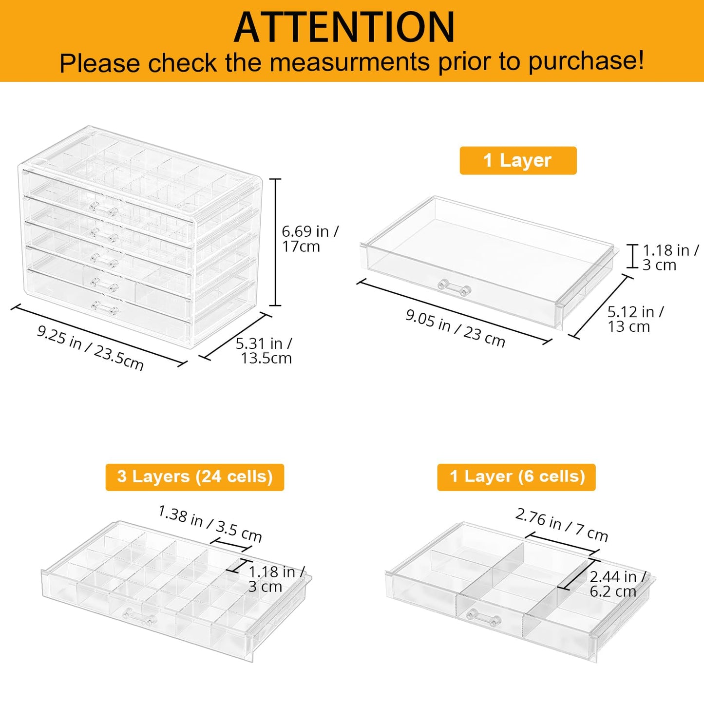 ProCase Acrylic Earrings Holder Organizer Box, Large Clear Earring Jewelry Storage Transparent Stackable Drawers Jewelry Display for Earring Ring Bracelet -Clear, 5 Layers