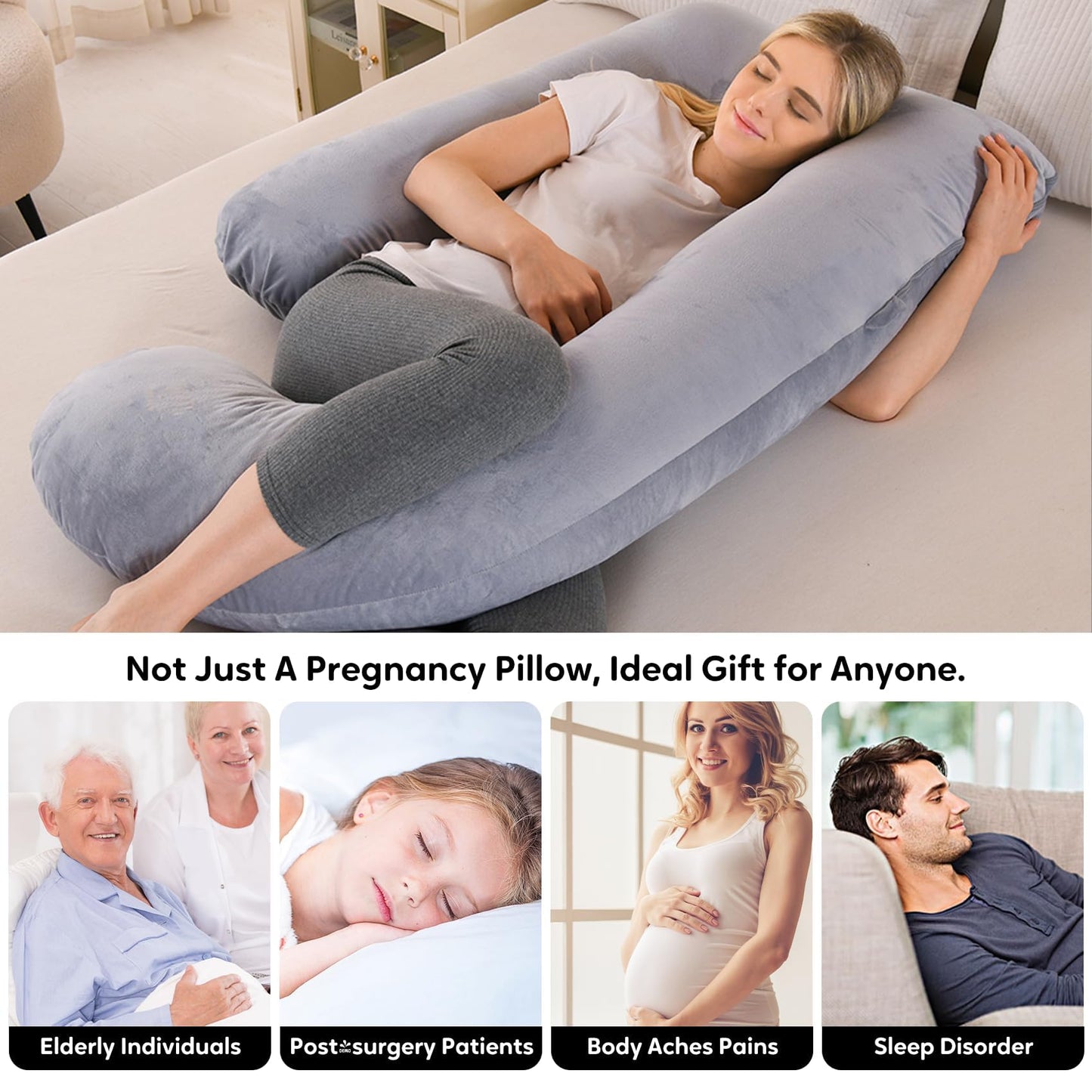 Wodsfay U-Shaped Pregnancy Pillow for Sleeping, Full Body Support for Back, HIPS & Belly - 57 Inch Maternity Pillow with Machine Washable Cover | Maternity Essential