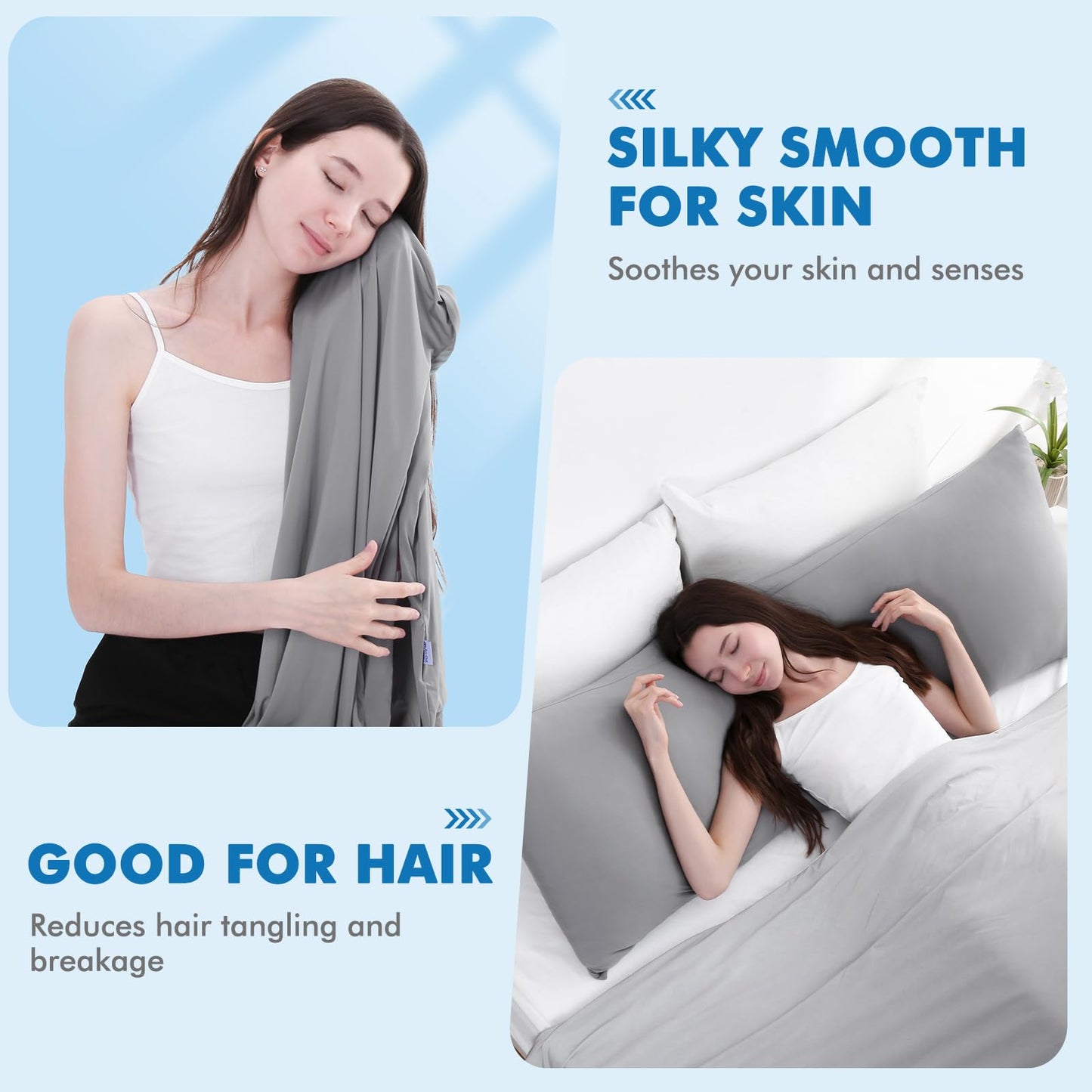 Avolare Cooling Body Pillow Cases 1 Pack,Arc-Chill 3.0 Cooling Body Pillow Cover for Hot Sleepers with Zipper(Q-Max>0.5), Soft Silky 20" x 54" Summer Long Pillow Cases for Hair and Skin- Grey