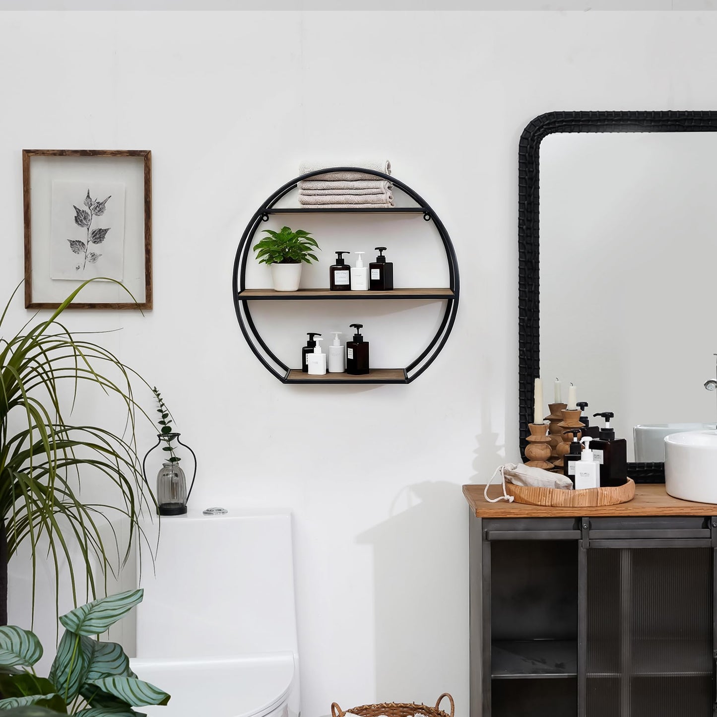 Synovana 3 Tier Industrial Style Foldable Semi-Circle Shaped Wall Shelves