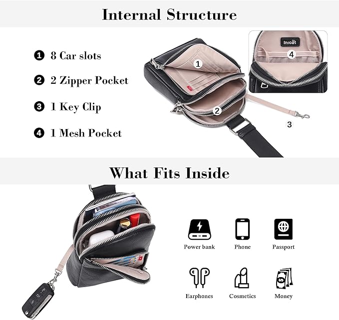 INICAT RFID Blocking Sling Bag Anti Theft Crossbody Bags Women Valentine's Day Gifts Travel Purses Vegan Leather