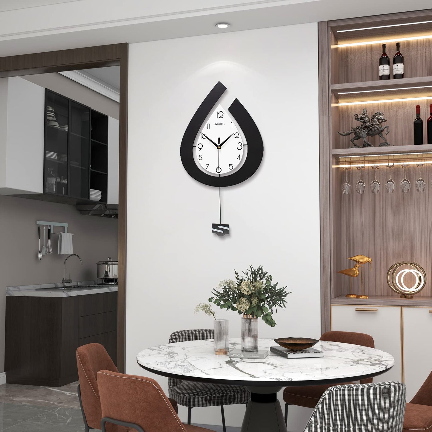 JTWALCLOCK Large Wall Clock for Living Room Decor Big Decorative Pendulum Modern Wall Clock Silent Non Ticking Battery Operated 22.4 Inch Wood Art Clock for Kitchen Bedroom Office Indoor Home