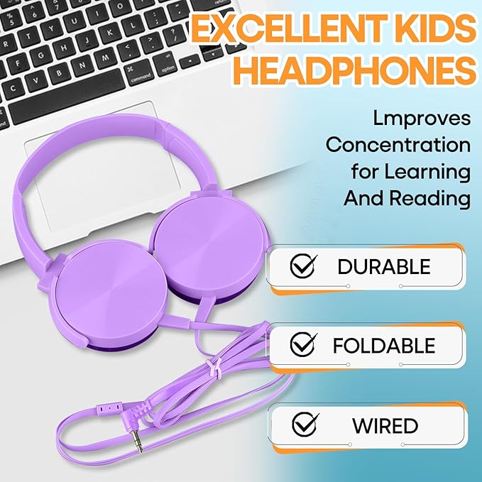 Kids Headphones Bulk 5 Pack for School Classroom K-12, Wholesale Class Set Durable Earphones for Students Children Toddler Teens Boys Girls and Adult (HY450, 5 Mixed)