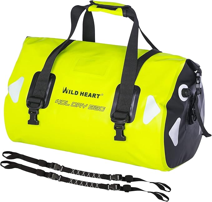 WILD HEART Waterproof Motorcycle Duffel Bag PVC500D Double-bottom With Rope Straps and Inner Pocket 40L 66L 100L for Kayaking, Camping, Boating,Motorcycle