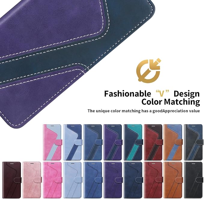 CIVICASE for iPhone 14 Pro Wallet Case,Leather Flip Case [RFID Blocking] Credit Card Holder Folio Magnetic Stand TPU Shockproof Cover Color Matching for iPhone 14 Pro (6.1") Purple Blue