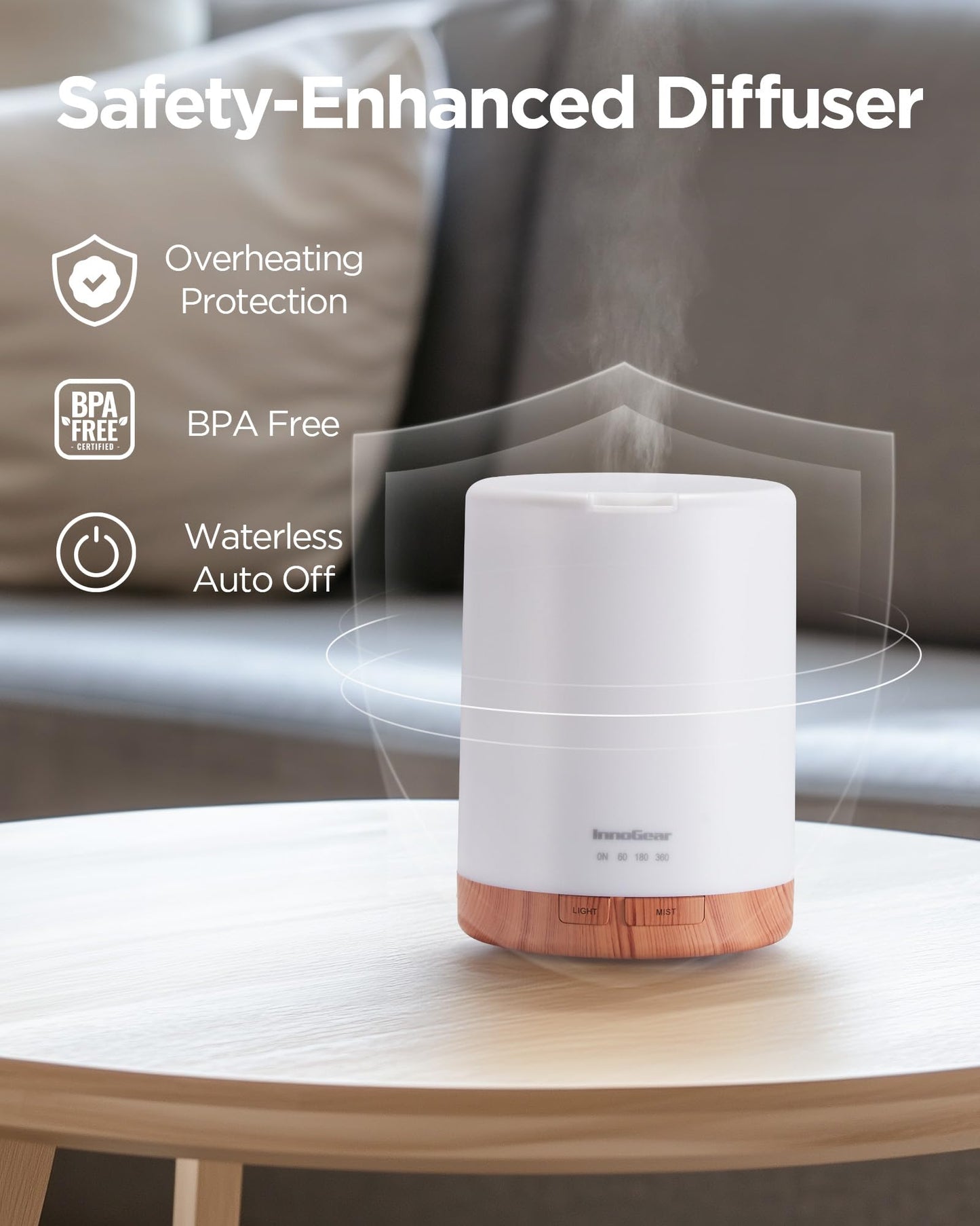 InnoGear 300ML Essential Oil Diffuser, Premium 5-in-1 Ultrasonic Aromatherapy Diffusers Mother's Gift Scent Humidifier Aroma Diffuser Vaporizer Auto-Off Timer for Room Office Home, Yellow, Medium