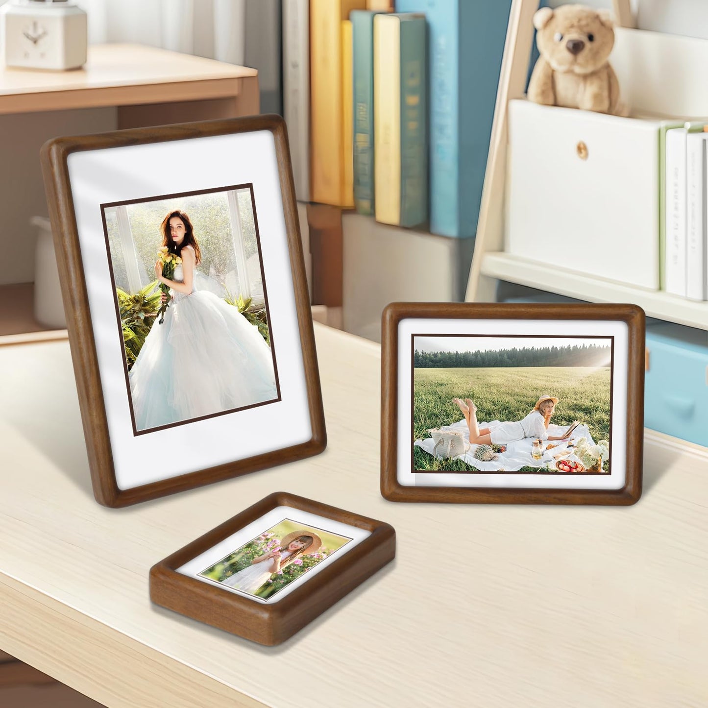 SZKYSJGS 5x7 Wood Picture Frame, Solid Natural Walnut Rounded Corner Photo Frame with Tempered Glass, 5 x 7 Wooden Frame Matted to 4x6, Wall or Tabletop Display