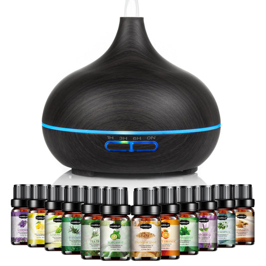 Hanolly Essential Oil Diffuser for Home, 500ML Aromatherapy Diffuser Humidifier with 12 Essential Oils, 7 Color LED Lights, Quiet Cool Mist Diffuser for Bedroom, Office