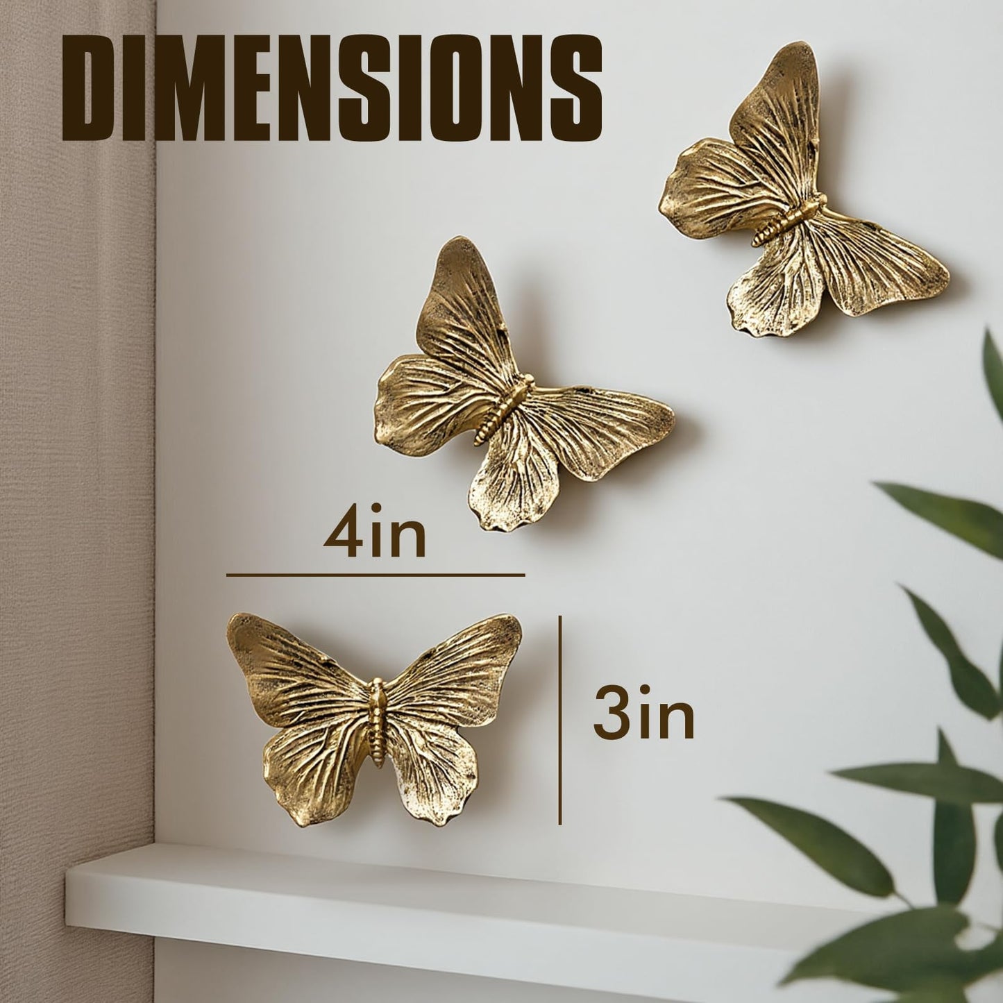 GUSFREUD 3D Butterfly Wall Decor Set – Resin Wall Decorations for Living Room, Bedroom, Garden, Yard, Outdoor and Gallery Walls - Antique Copper - Set of 3