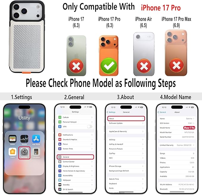 GUERNICA for iPhone 17 Pro (6.3") Case Wallet with Card Holder, RFID Blocking Leather Protection, Shockproof Women Men Phone Case for Apple 17 Pro, A - Silver White
