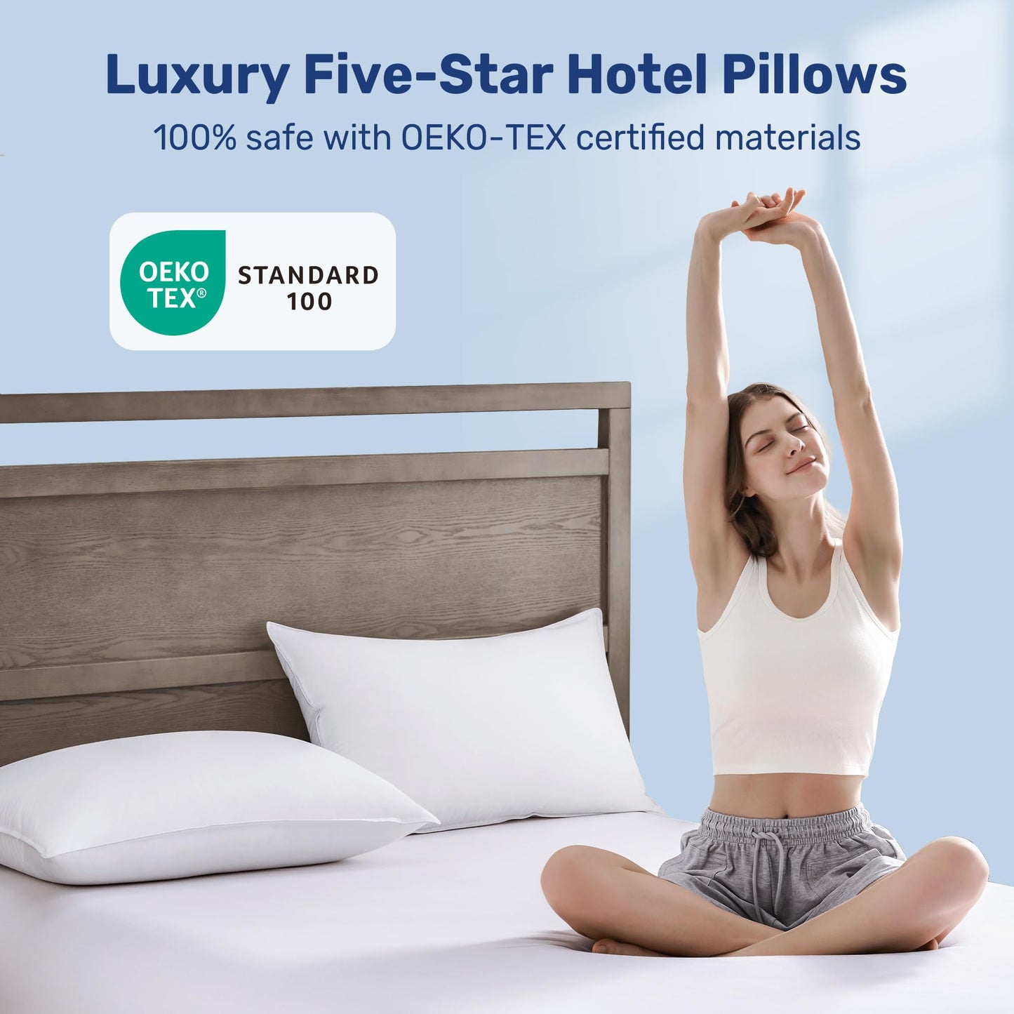 UNIKOME Ultra Soft Pillows Standard Size Set of 2 - Hotel Collection Luxury 100% Cotton Cover Down Alternative Bed Pillow, Fluffy Pillows for Back, Stomach or Side Sleepers