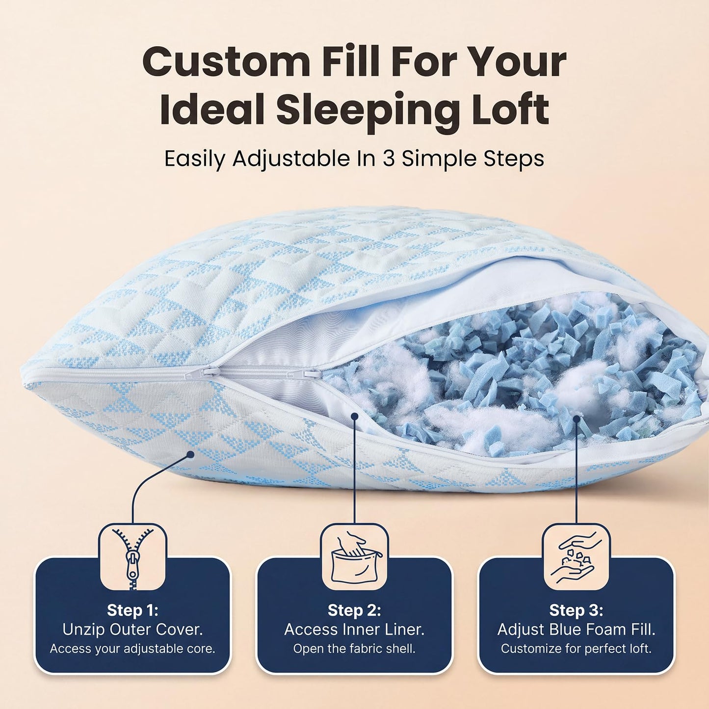 Alkyonos Shredded Memory Foam Pillows for Sleeping, Adjustable Firm Pillow for Side, Back and Stomach Sleepers, Very Soft ＆ Warm for Winter ＆ Spring, King Size Set of 2