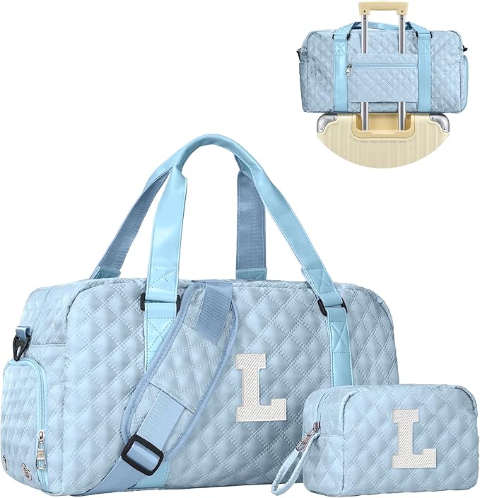 Elilier Initial Gym Bag for Girls, Graduation Gift Ideas, Personalized Weekender Bag, Monogram Overnight bag for teens