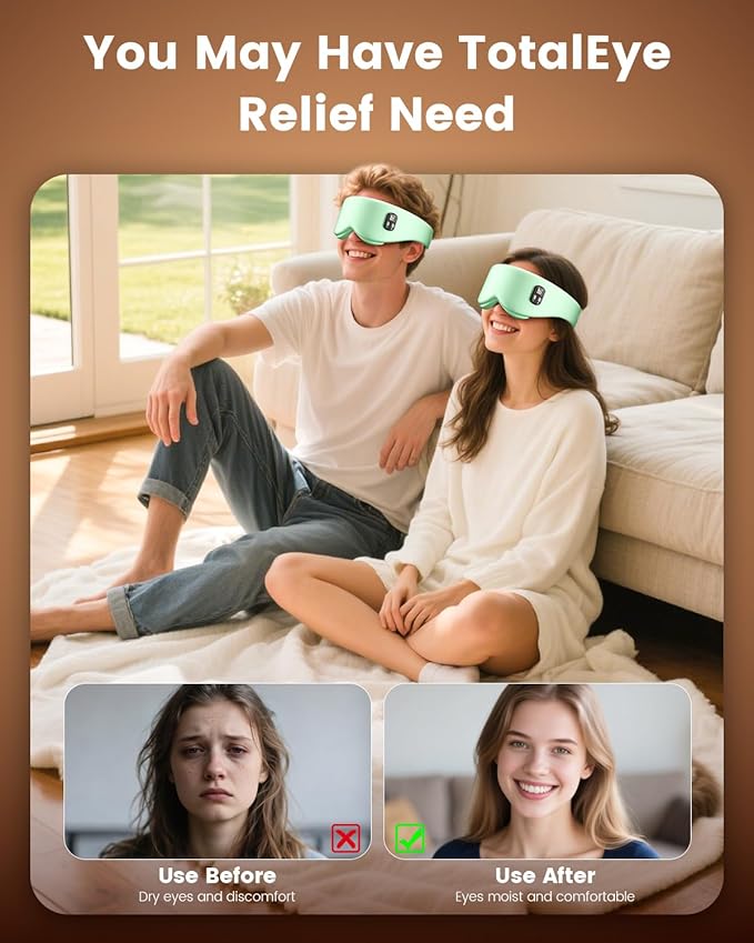 Heated Eye Mask - Cordless Eye Mask for Dry Eyes, Eye Relief, Improved Sleep, Timed Shutdown, 4 Temperature, Suitable for Women with Smaller Faces, Removable for Cleaning - Green