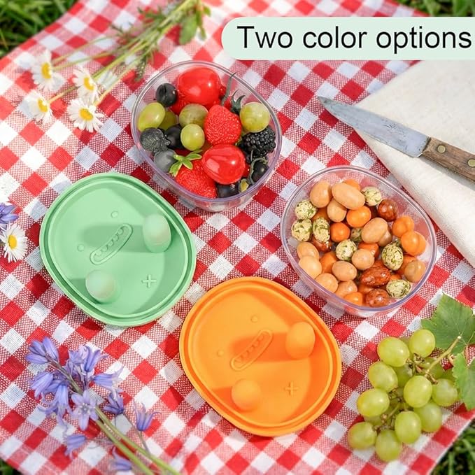 2-in-1 No-Mess Snack Container, Portable Food Storage Boxs, Reusable Snack Finger Box, Leak-Proof Silicone Lid Snacks Container, Keep Hands Clean, for Ideal for Travel, Office, Camping (Orange)