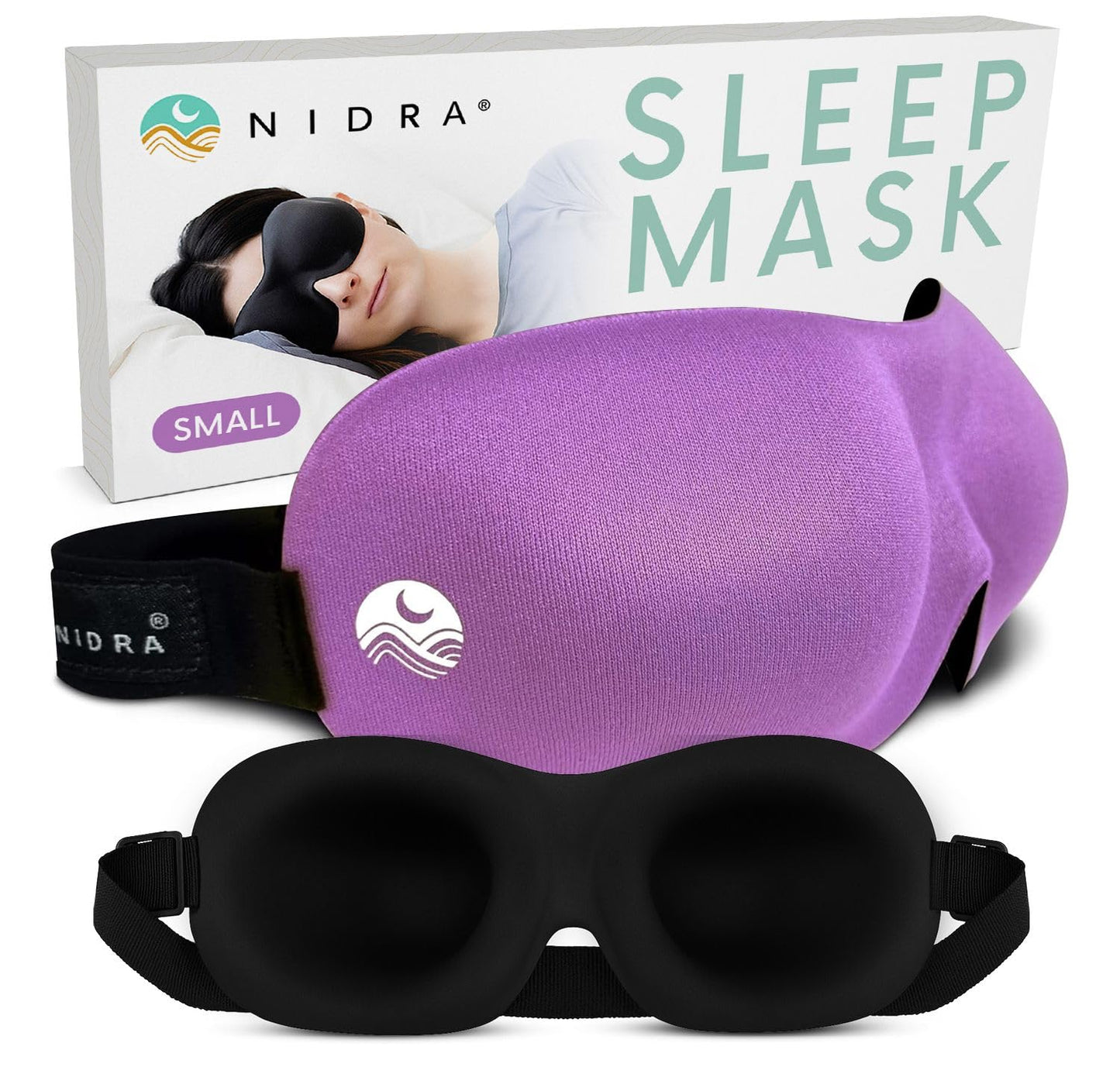 Nidra Contoured Sleep Mask for Side Sleepers – Zero Pressure Fit, Light Blocking Eye Shade for Sleeping & Travel – Purple, Small Size