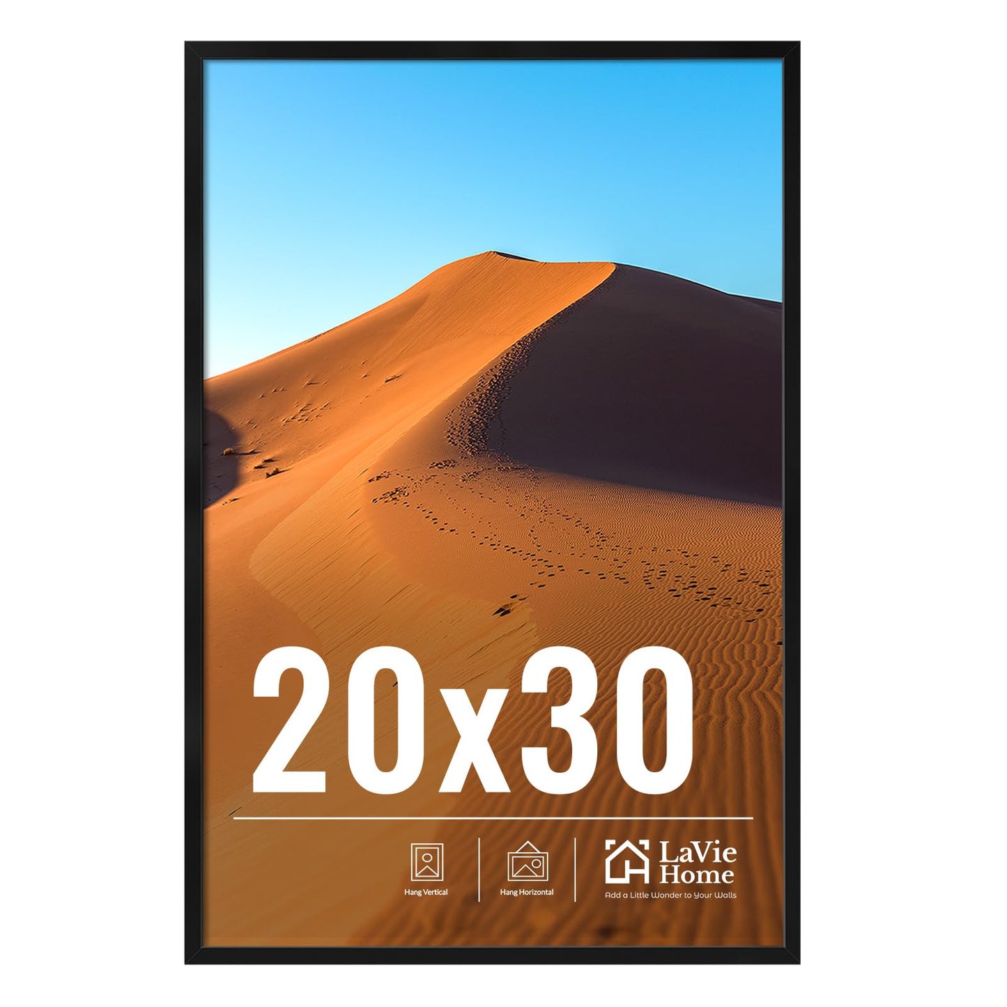 LaVie Home 20x30 Picture Frame for Wall Display, 20x30 Black Picture Frame with HD Plexiglas, 20 x 30 Poster Frame 1 Pack, Display Frame for Vertical or Horizontal, Classic Collection
