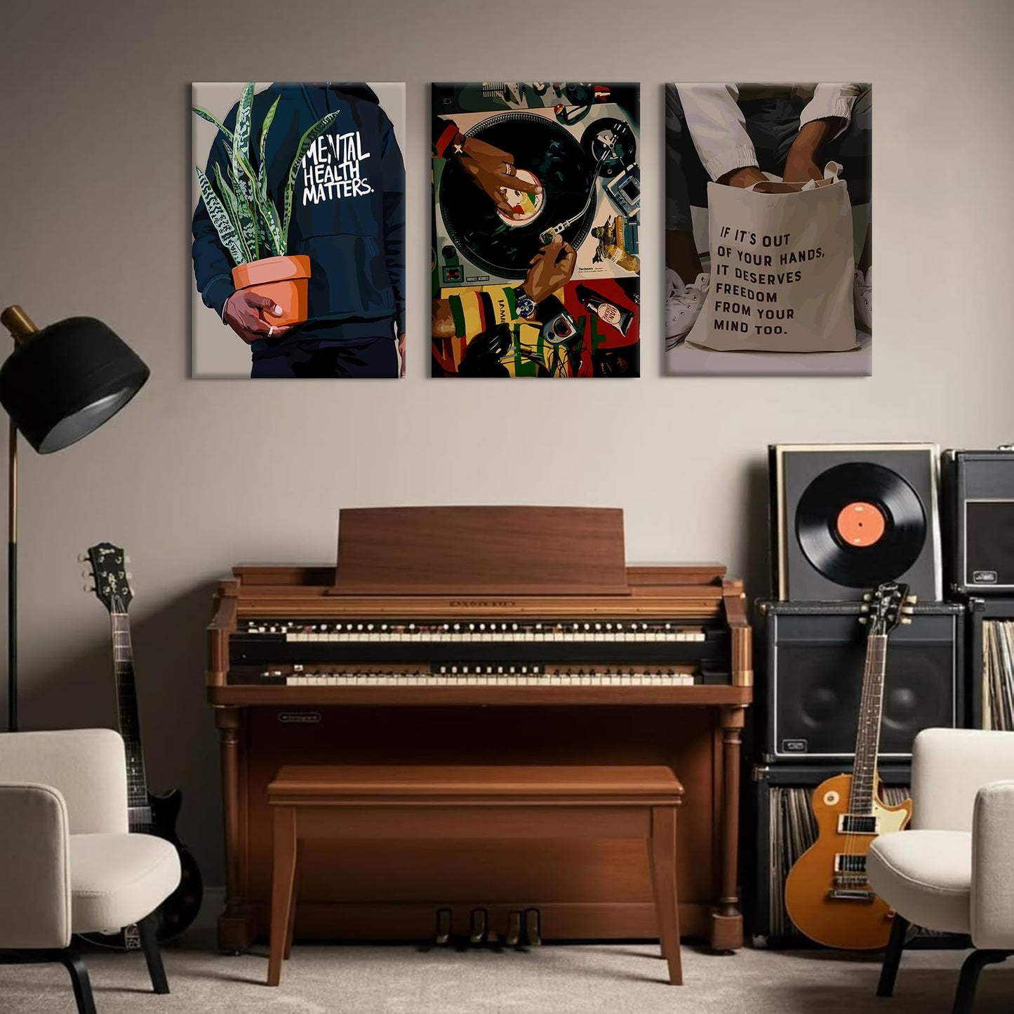 Black Men Wall Art African American Man Canvas Wall Decor Black People Art Posters Music DJ Pictures Fashion Mens Prints Record Painting Artwork for Bedroom Living Room 12x16 Inch Wrapped Canvas 3Pcs