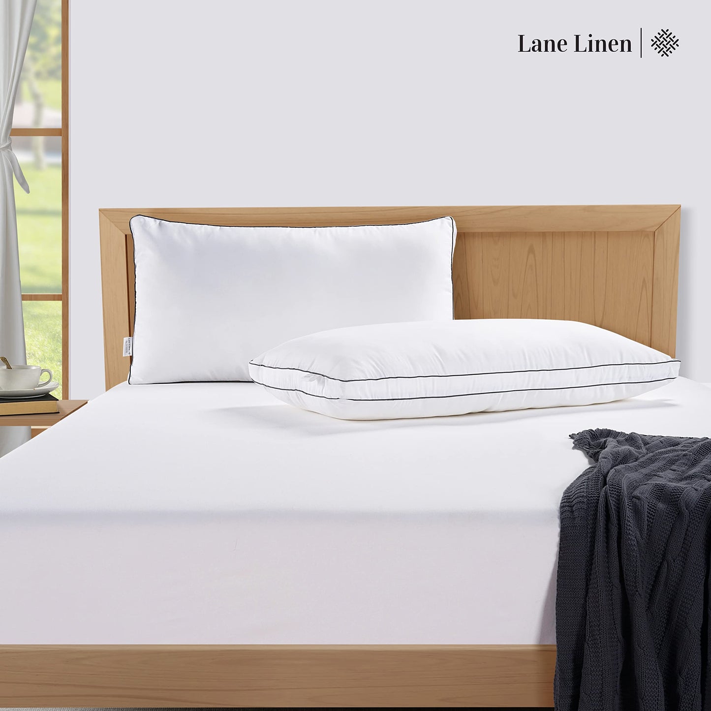 LANE LINEN Pillows Standard Size Set of 2 (20"x30") - Hotel Pillow for Side, Back & Stomach Sleepers, Medium Firm Down Alternative Fill,Cooling Pillows for Bed - Soft & Fluffy Pillow - White