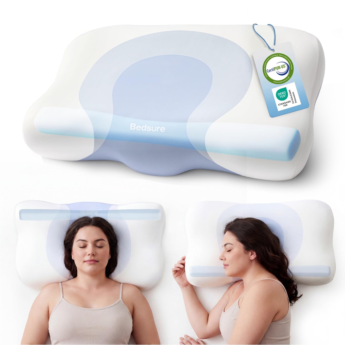 Bedsure Cervical Neck Pillow - Memory Foam Pillows for Ergonomic Orthopedic Pillow for Neck Pain Relief, Double - Sided Design Shape Gently Cradles Head & Provides for Side & Back Sleepers