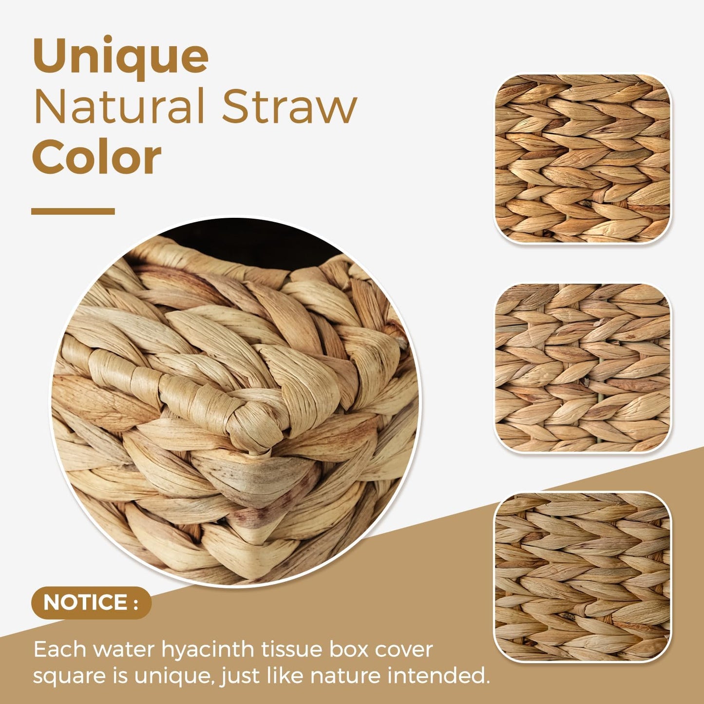 KALEKAIL Wicker Tissue Box Cover, Rattan Tissue Box Holder Square, Boho Decorative Woven Water Hyacinth Cube Tissue Holders for Bathroom Living Room Kitchen