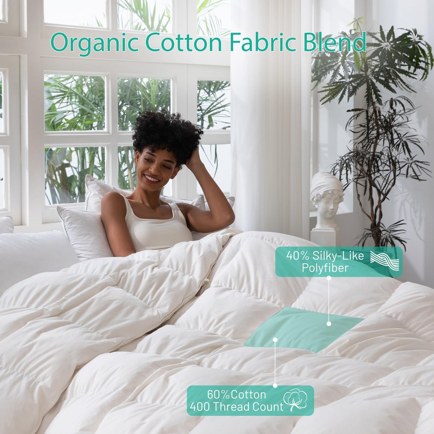 Three Geese Down Feathers Fiber Comforter Queen Size - 750 Fill Power All Season Down Duvet Insert, Ultra-Soft Hotel Collection Bedding Comforter, Baffle-Box Design - Noiseless - Medium Warmth.
