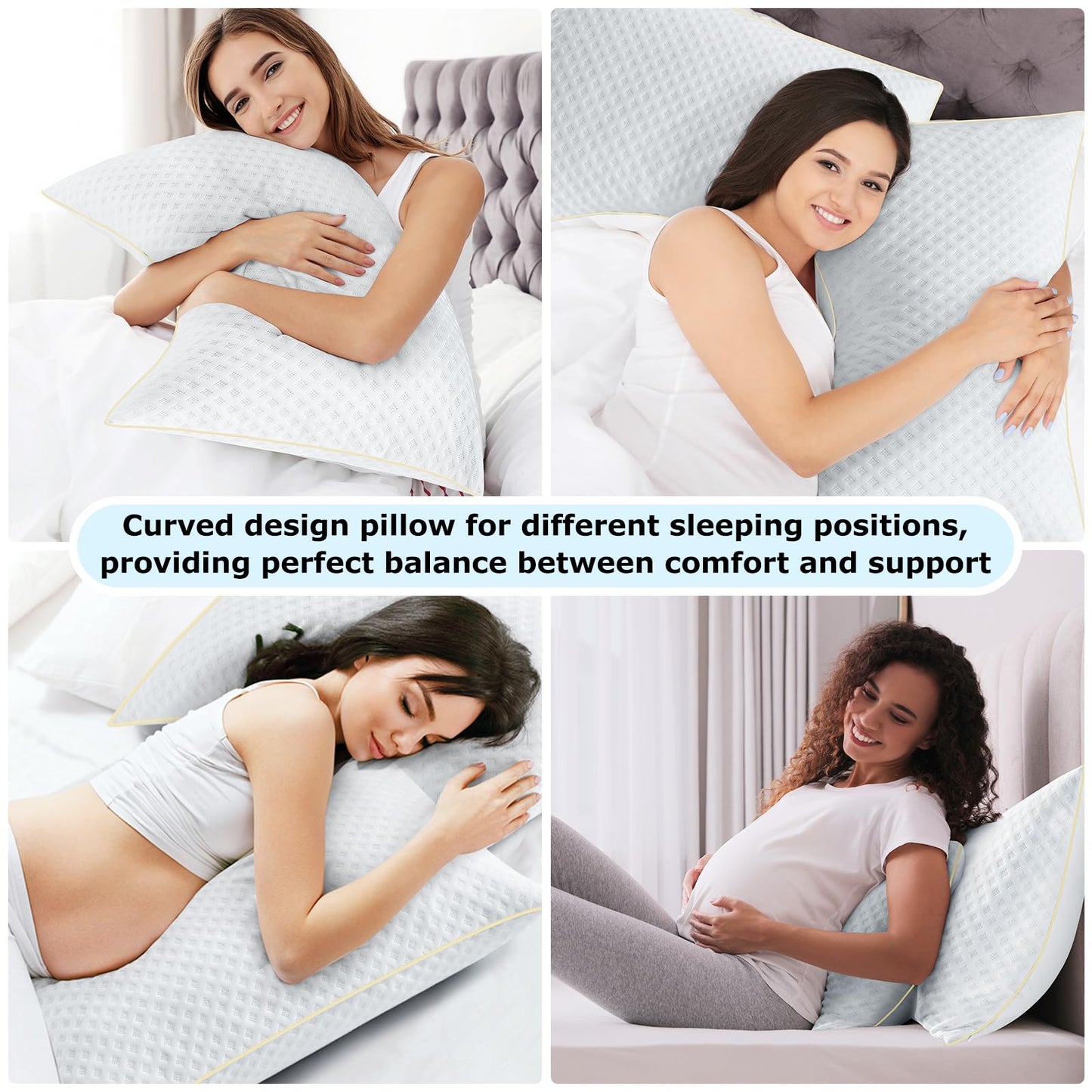 Sofslee Side Sleeper Pillows Queen Size Set of 2 for Neck and Shoulder Pain, Adjustable Memory Foam Bed Pillows 2 Pack for Sleeping, Medium Firm Curved Queen Pillows, Supportive Queen Size Pillow
