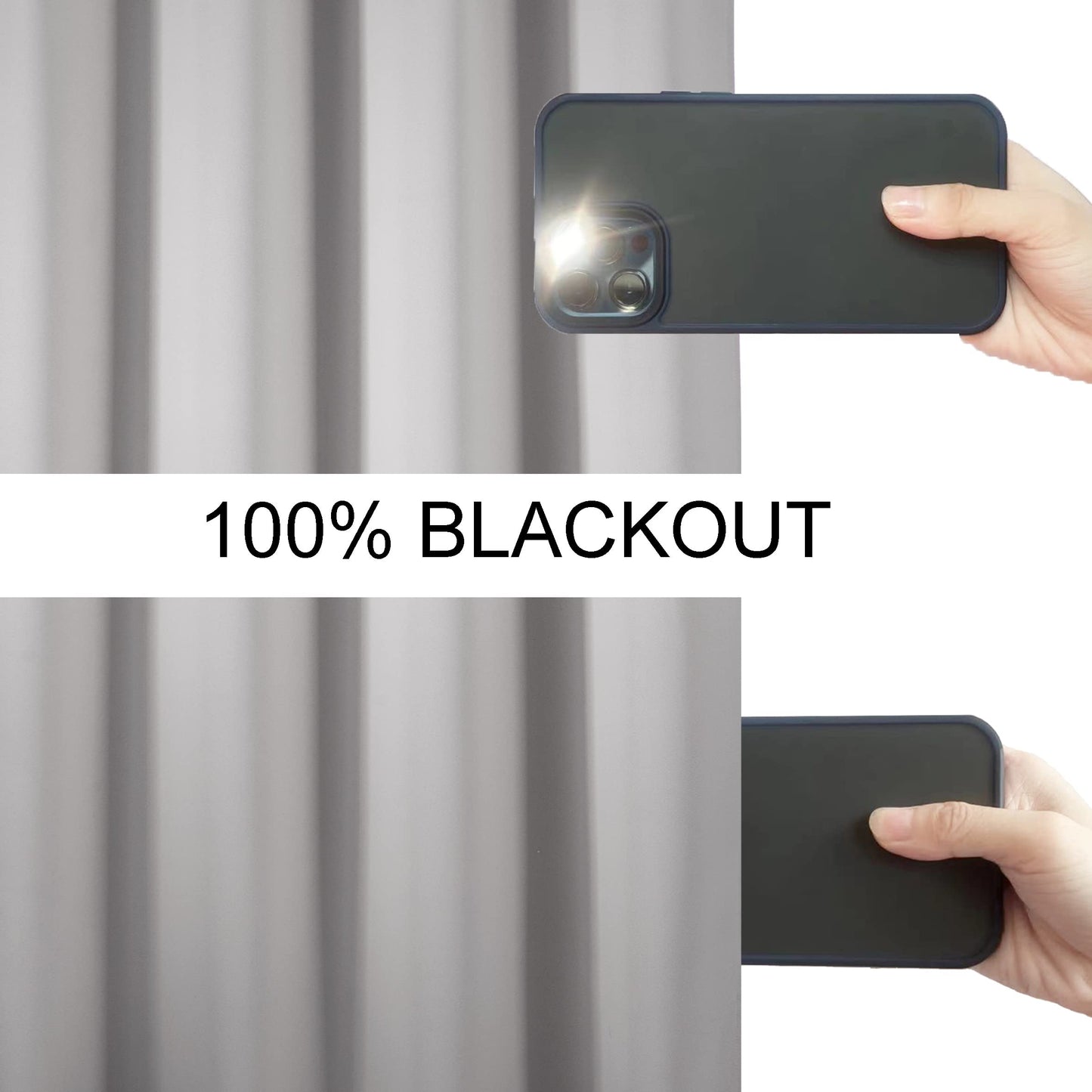 LEMOMO 100% Blackout Curtains 52 x 84 Inch/Light Grey Curtains 2 Panels with Black Lining Room Darkening Thermal Insulated Bedroom Curtains