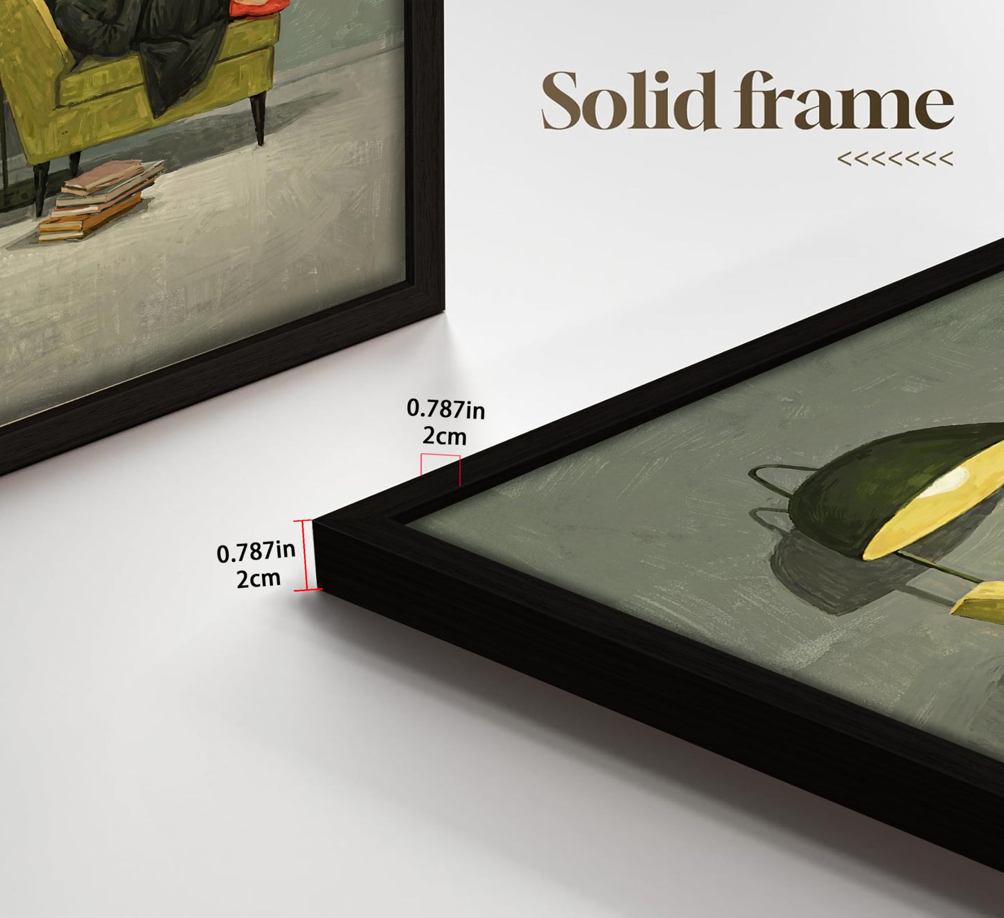 Framed Trendy Women Reading Book Wall Art Quiet Moment on The Sofa Art Prints Green Striped Painting Picture Modern Women's Minimalist Pictures Artwork for Living Room Bedroom Home office Wall Decor