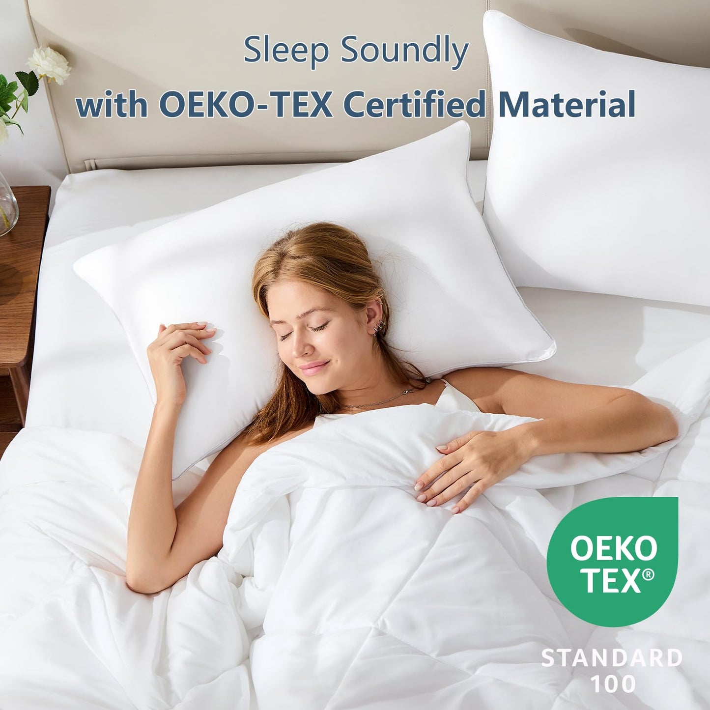 CozyLux Soft Supportive Bed Pillows for Side and Back Sleepers, Oeko-Tex Certified Down Alternative Filling, Hotel Quality Fluffy Sleeping Pillow, White, Queen - 18" x 28", 2 Pack