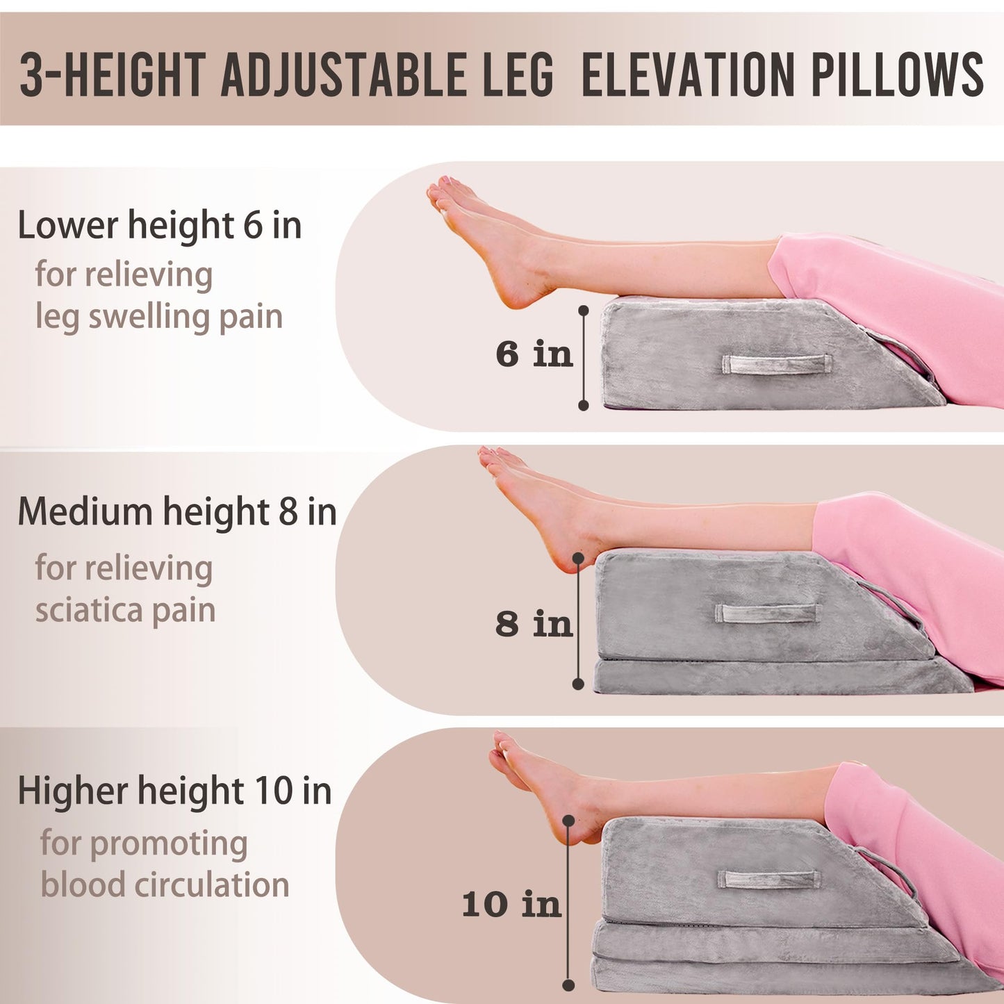 jakoola Wedge Pillow for Sleeping, Bed Wedge Pillow for After Surgery 3-Height Memory Foam Leg Elevation Pillow for Swelling Back Pain Relief Sciatica Knee Ankle Pain Bed Support Legs L 24"