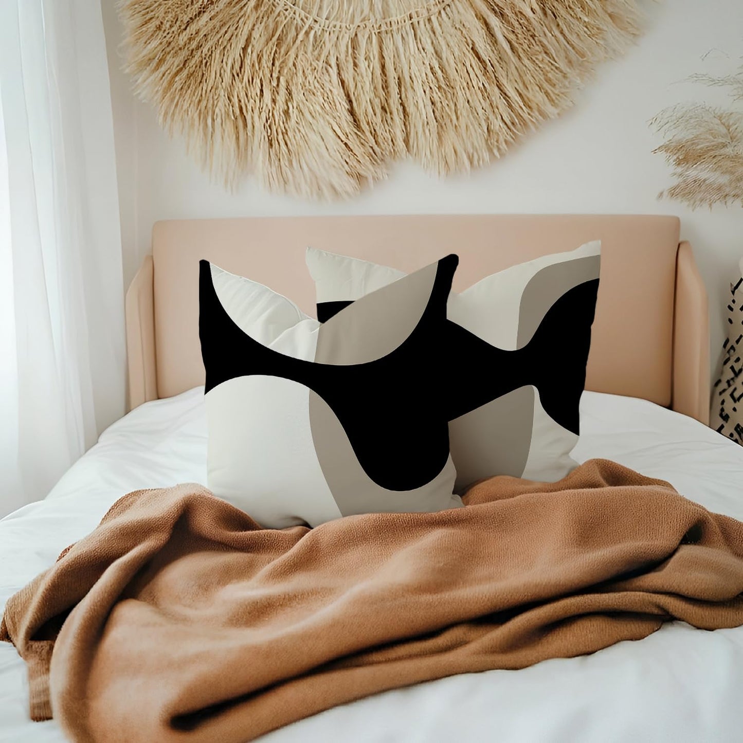 KAIOUS Black Beige Cream Decorative Throw Pillow Covers for Couch Sofa Bed Living Room Bedroom 18x18 inches Set of 2