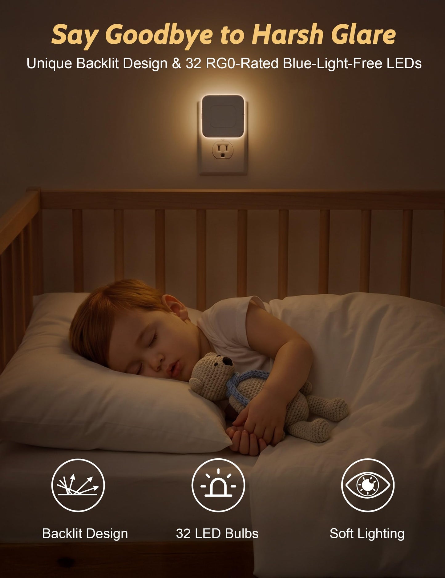Sujeet Plug-in LED Night Light with Motion Sensor & Dusk to Dawn, 3 Color Temperatures (1800K/2700K/5700K), 5 Preset Brightness Levels, Backlit Design, 1-80LM Dimmable for Kids Bedroom, Hallway 4 Pack