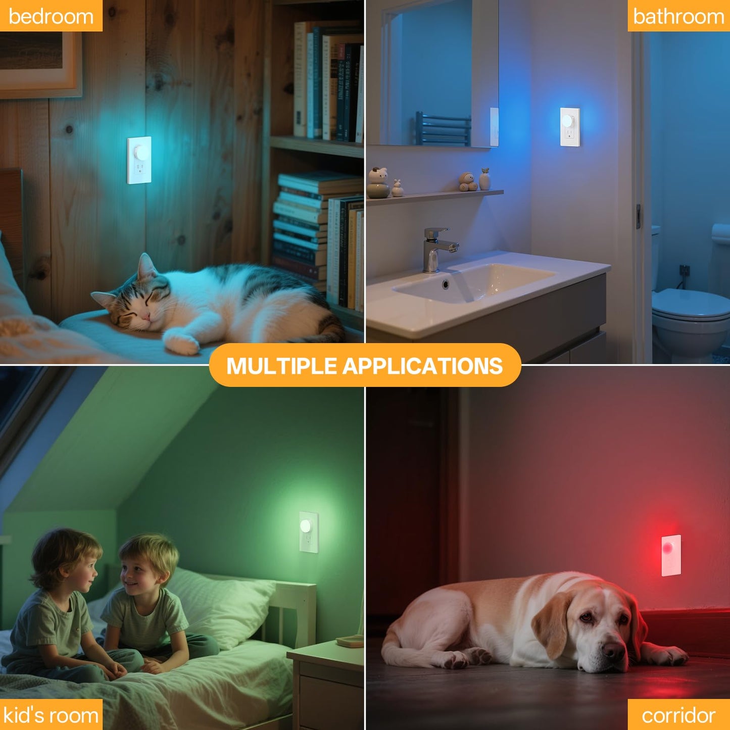 junlit Mini Plug in Night Light, Dusk to Dawn Sensor, 4-Color, LED Toilet Night Lights, Dimmable Color Changing, for Kids Breastfeeding, Sleep Aid, Bedroom, Nursery, Hallway, 6Pack