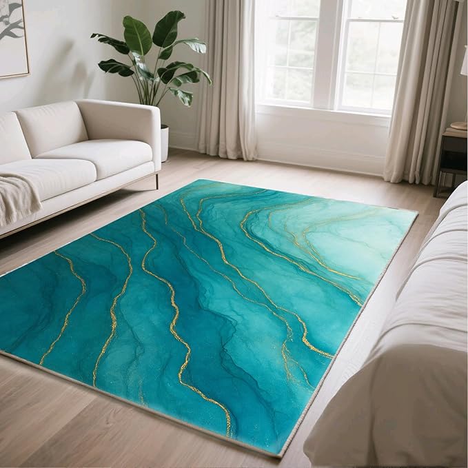 Luxury Marble Rug - 5x7 Area Rugs, Abstract Marble Rug, Abstract Modern Bedroom Rugs, Washable & Non Slip Carpet Home Decor