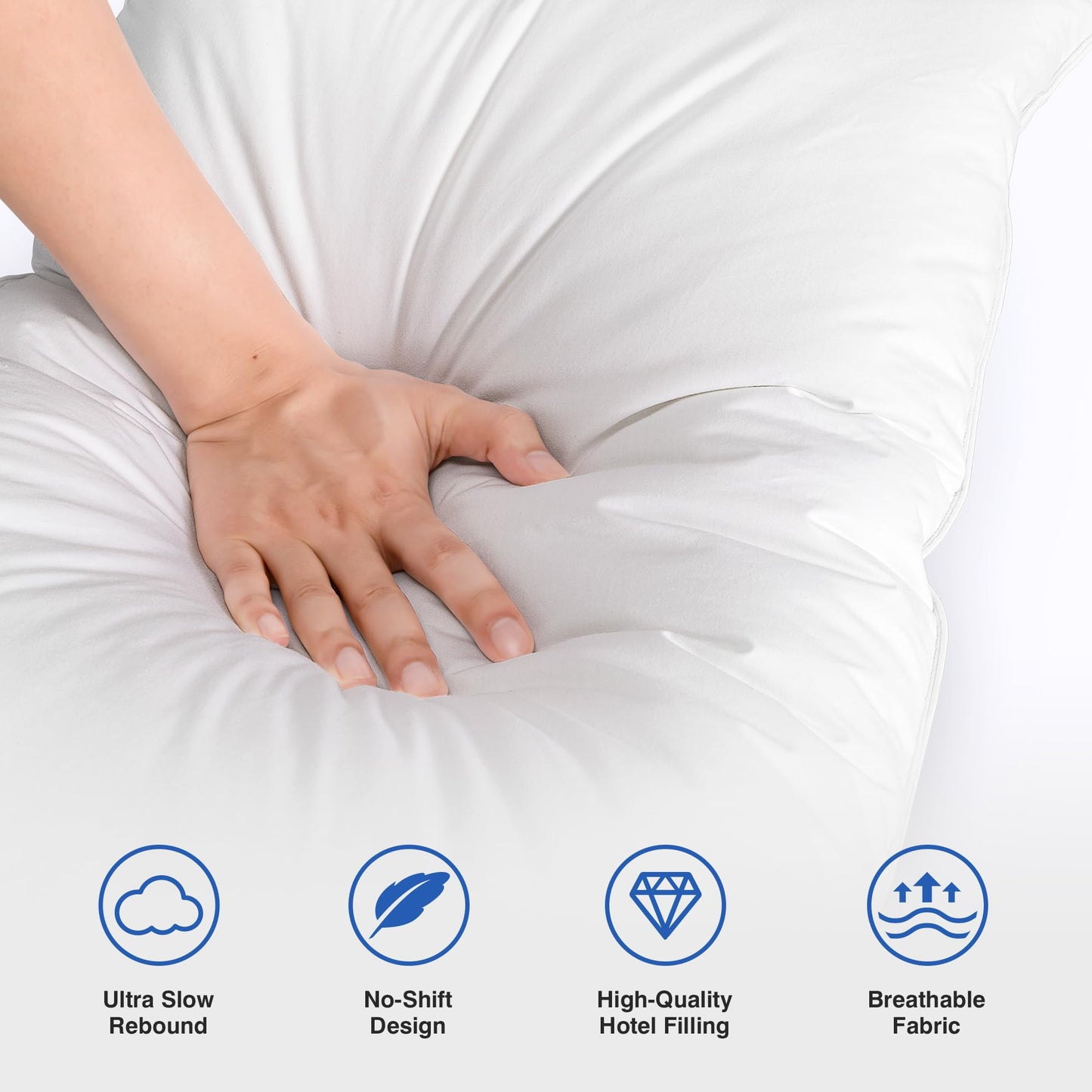 zibroges Feather Pillows Queen Size Set of 2 - Goose Down Hotel Bed Pillow for Sleeping, Soft 600 Thread Count Cotton Cover, Fluffy Support Surround Fill Polyester for Side, Back and Stomach Sleepers